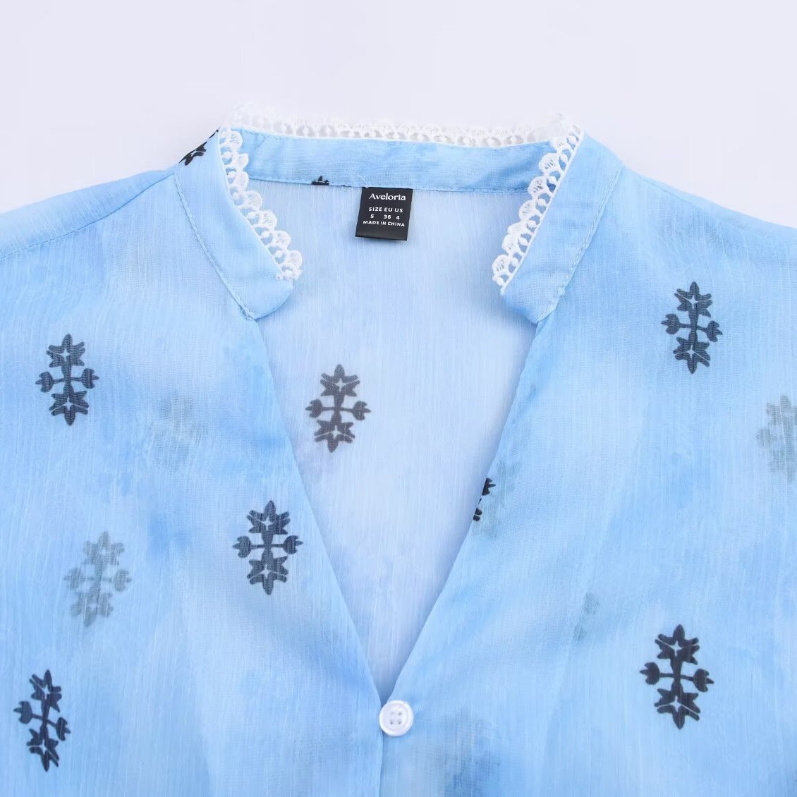 Camicetta in chiffon - Top snellente in vita con pizzo floreale KUN-00121