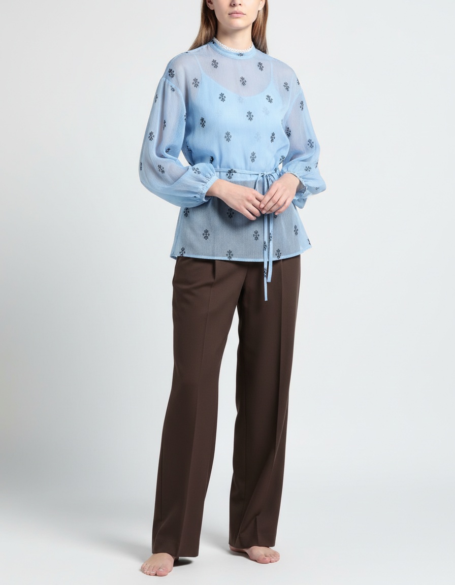 Camicetta in chiffon - Top snellente in vita con pizzo floreale KUN-00121