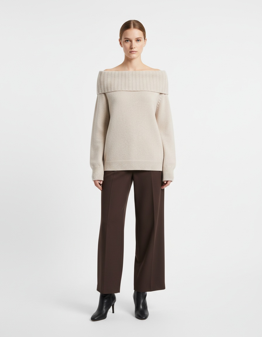 Maglione in maglia oversize a spalle scoperte, tinta unita, modello KUN-00005