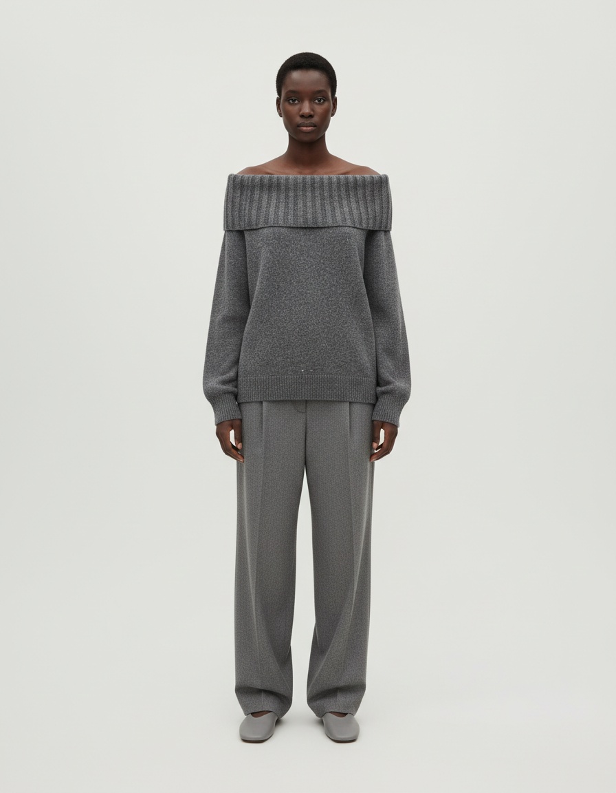 Maglione in maglia oversize a spalle scoperte, tinta unita, modello KUN-00005