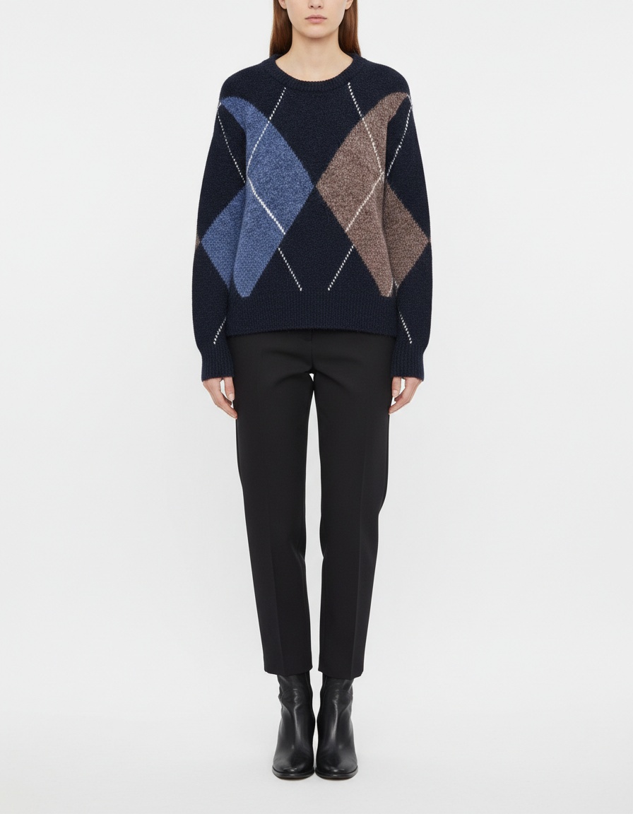 Maglione da donna a maniche lunghe con motivo a rombi, modello KUN-00008