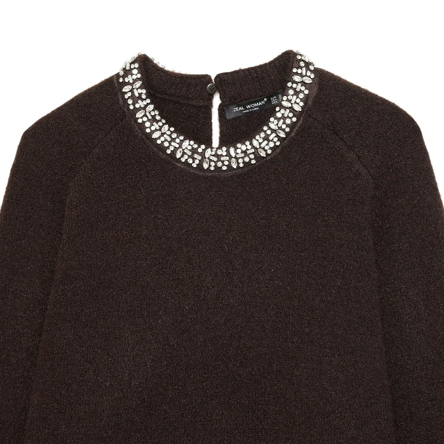 Maglia a maniche lunghe con scollo impreziosito da perline KUN-00010