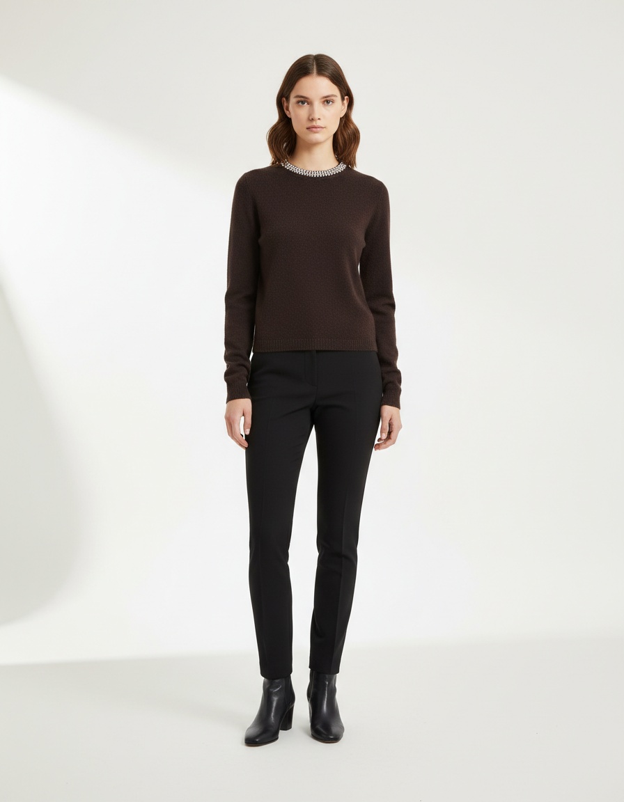 Maglia a maniche lunghe con scollo impreziosito da perline KUN-00010