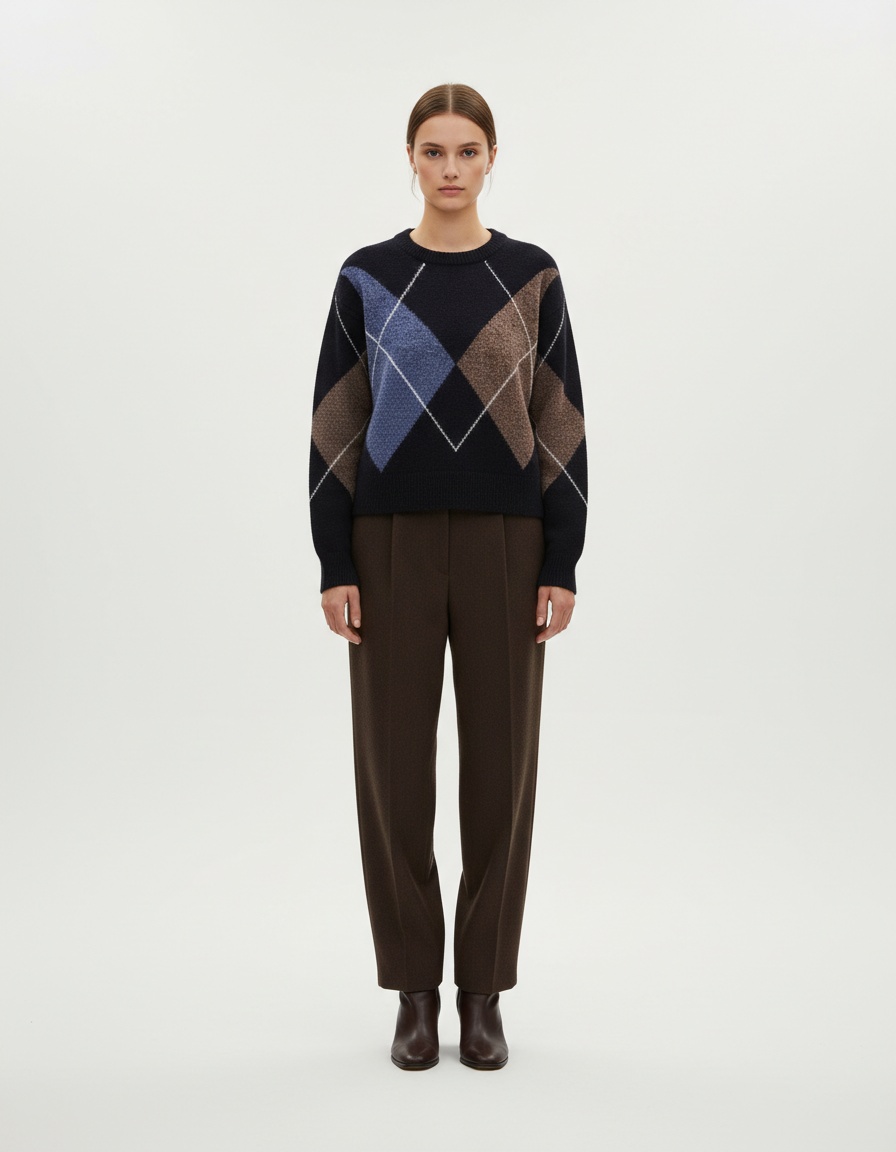 Maglione lavorato a maglia con motivo a rombi, stile casual chic KUN-00016