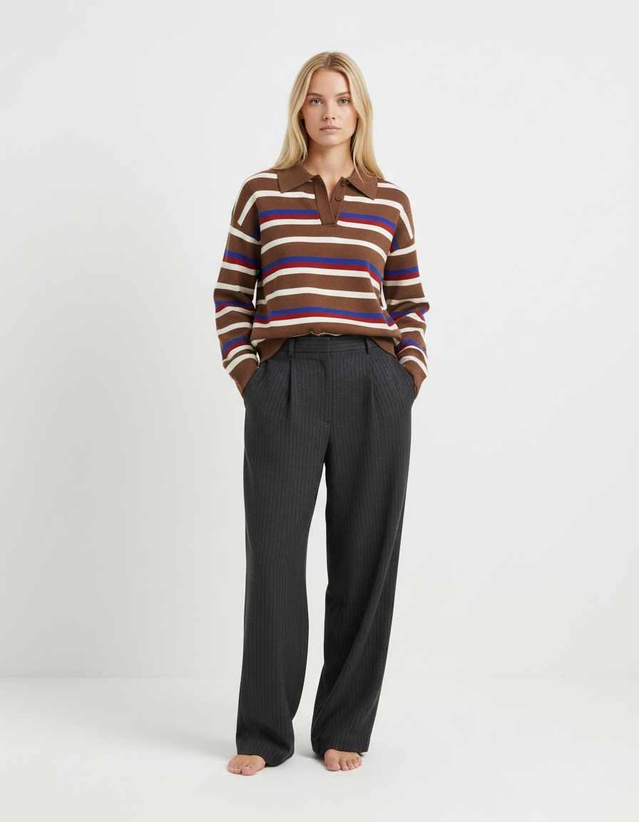 Polo a righe in maglia - Top casual di tendenza KUN-00017