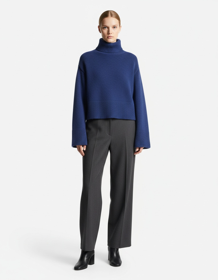 Maglia da donna a maniche lunghe, collo alto, basic, versatile KUN-00018