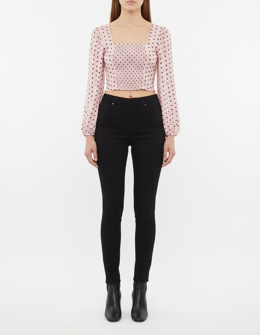 Top a corsetto da donna con maniche a sbuffo e scollo quadrato di tendenza KUN-00031