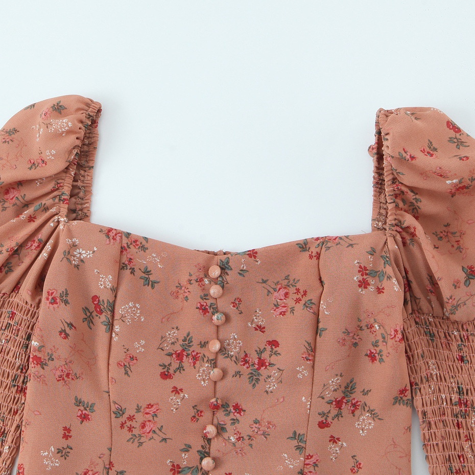 Top con stampa floreale, scollo quadrato e maniche a sbuffo KUN-00038