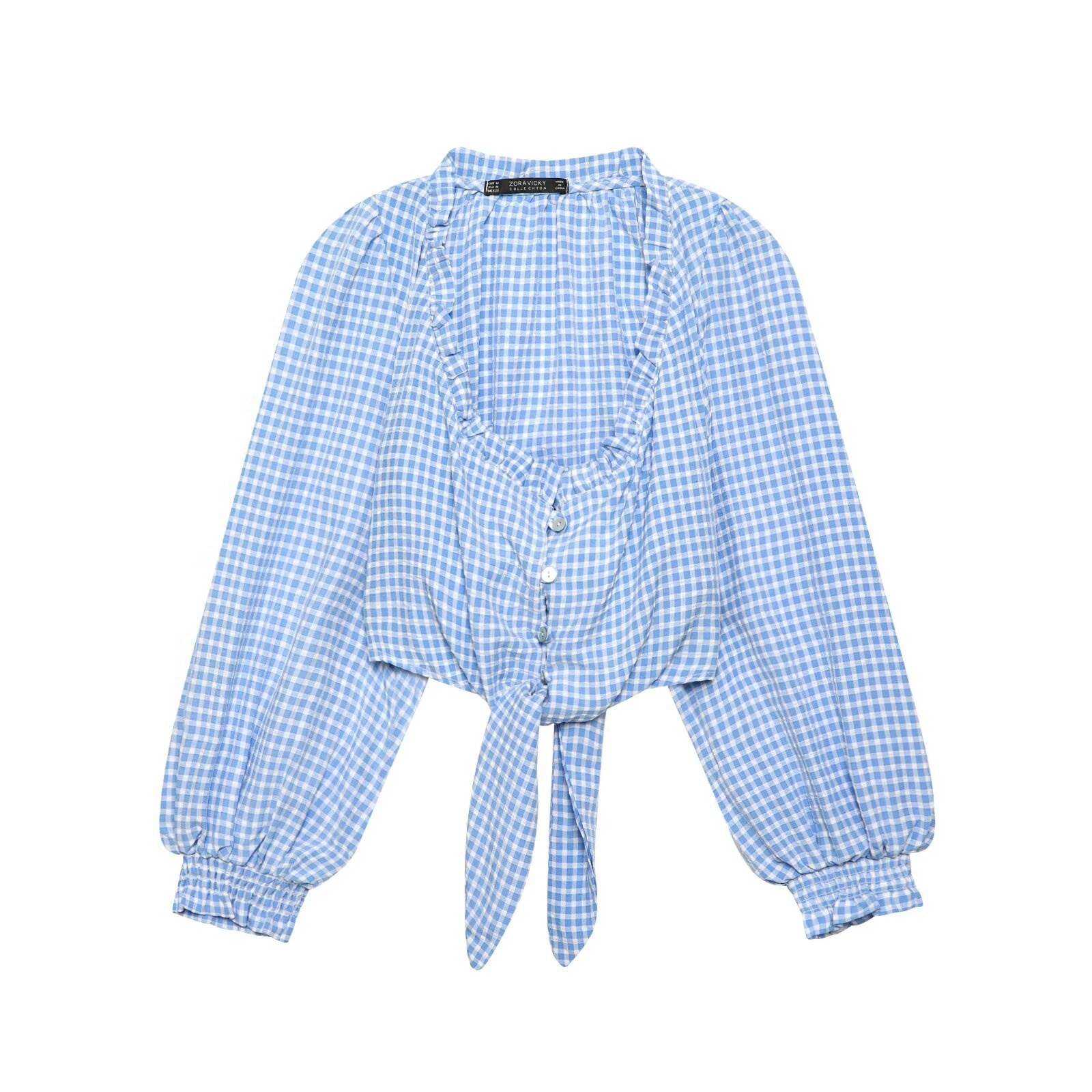Top corto da donna a quadri blu - Trendy Chic KUN-00039