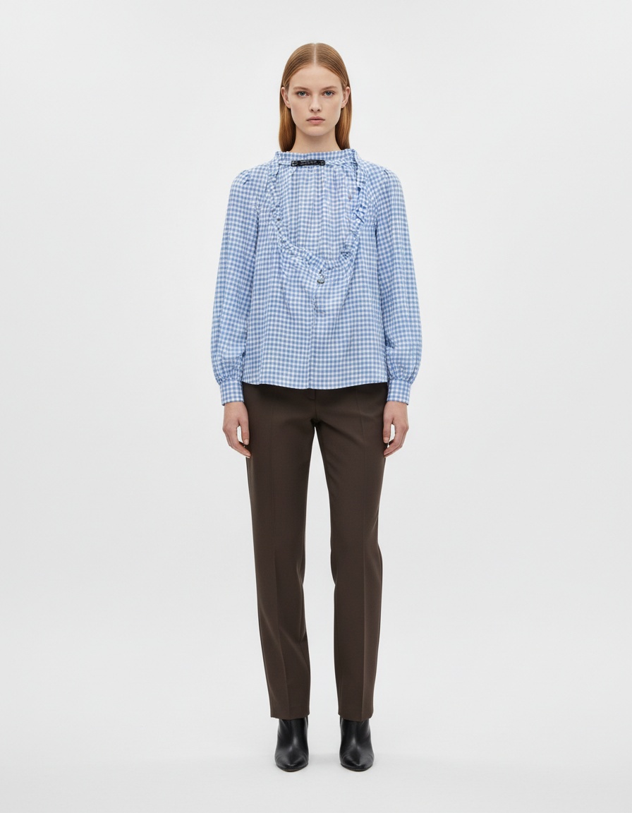Top corto da donna a quadri blu - Trendy Chic KUN-00039