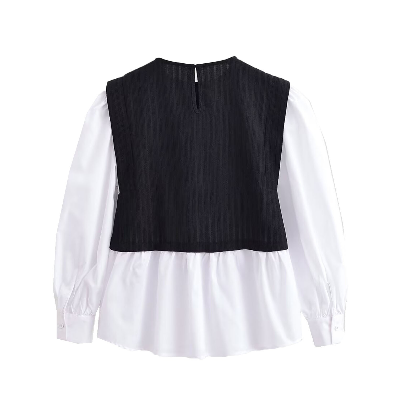 Top da donna a blocchi di colore con inserti patchwork - Elegante completo a due pezzi KUN-00043