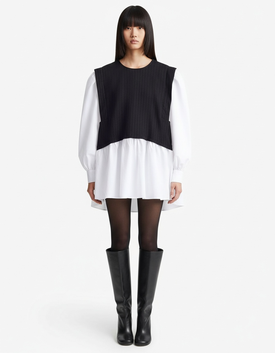 Top da donna a blocchi di colore con inserti patchwork - Elegante completo a due pezzi KUN-00043