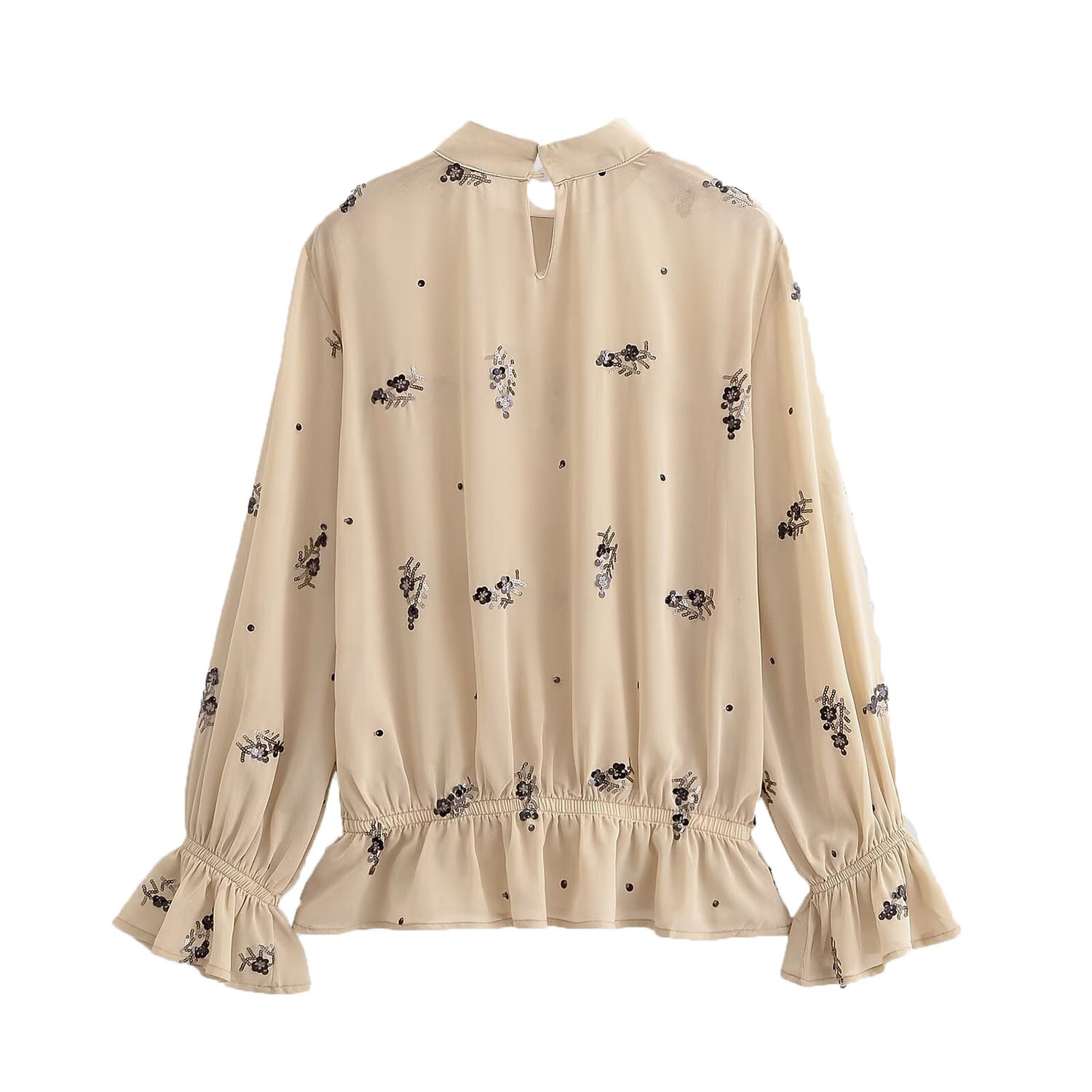 Camicetta da donna elegante con paillettes floreali e colletto alla coreana KUN-00045