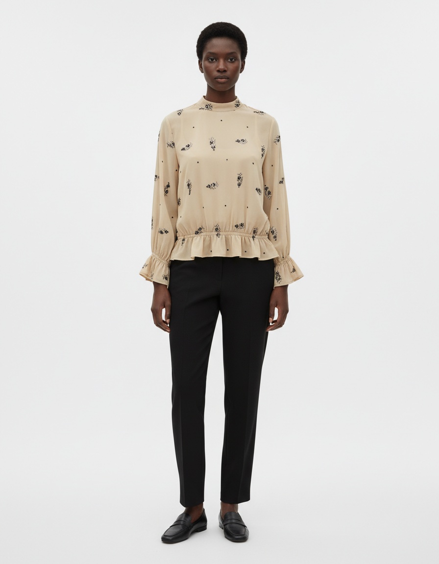 Camicetta da donna elegante con paillettes floreali e colletto alla coreana KUN-00045