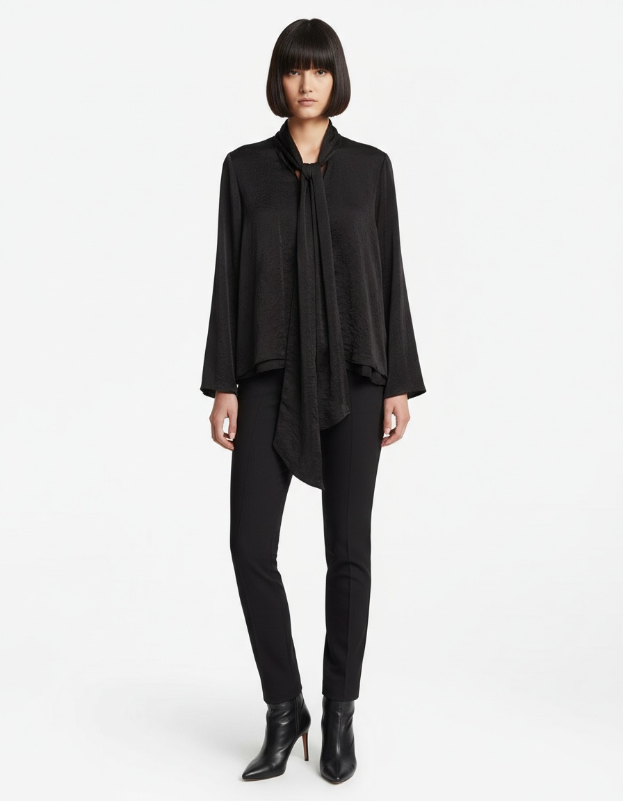 Women's Flowy Long Blouse - Stylish Tie Neck KUN-00050