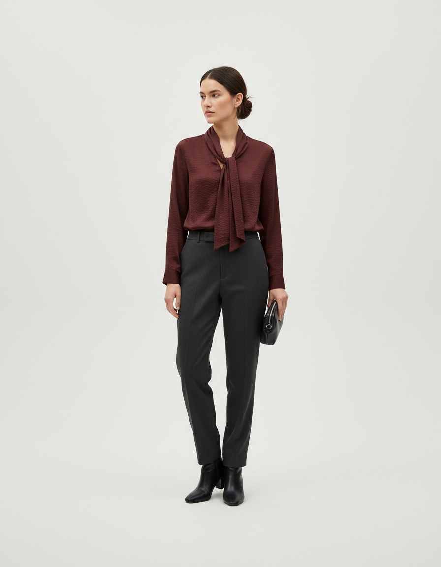 Women's Flowy Long Blouse - Stylish Tie Neck KUN-00050