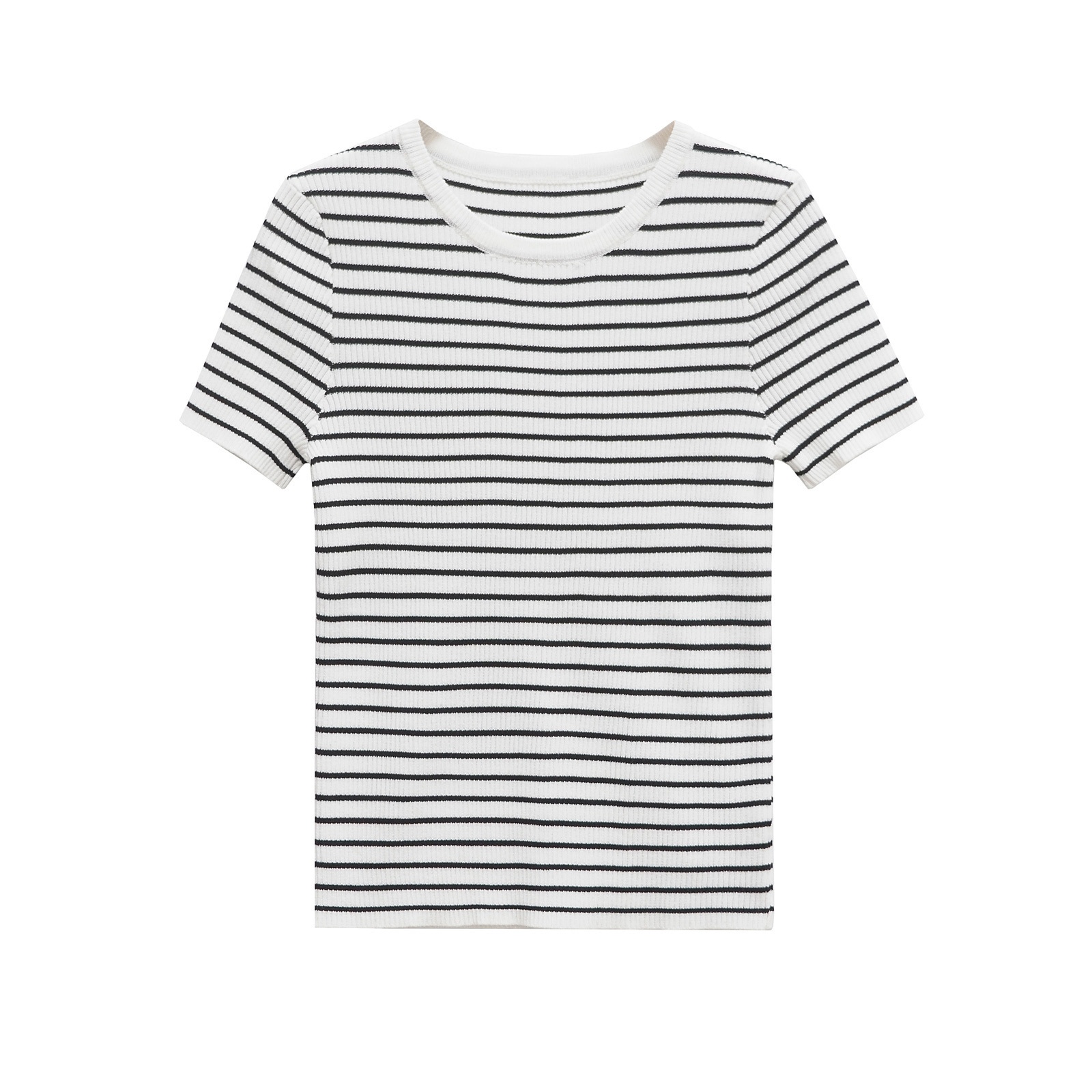 Top a righe in maglia, maniche corte, stile classico KUN-00001