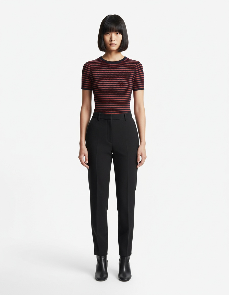 Top a righe in maglia, maniche corte, stile classico KUN-00001