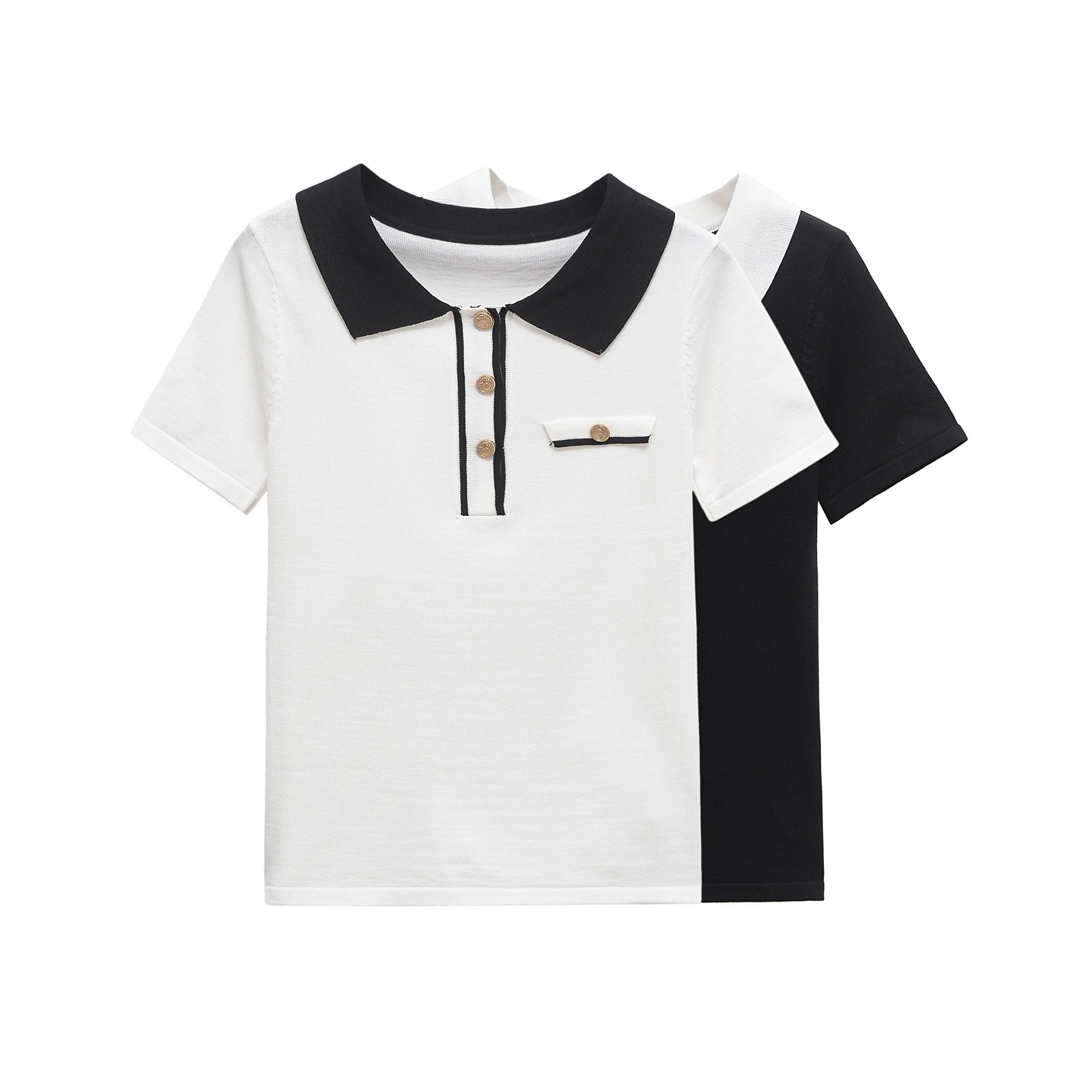 Polo da donna Color Block Classica Versatile Chic KUN-00003