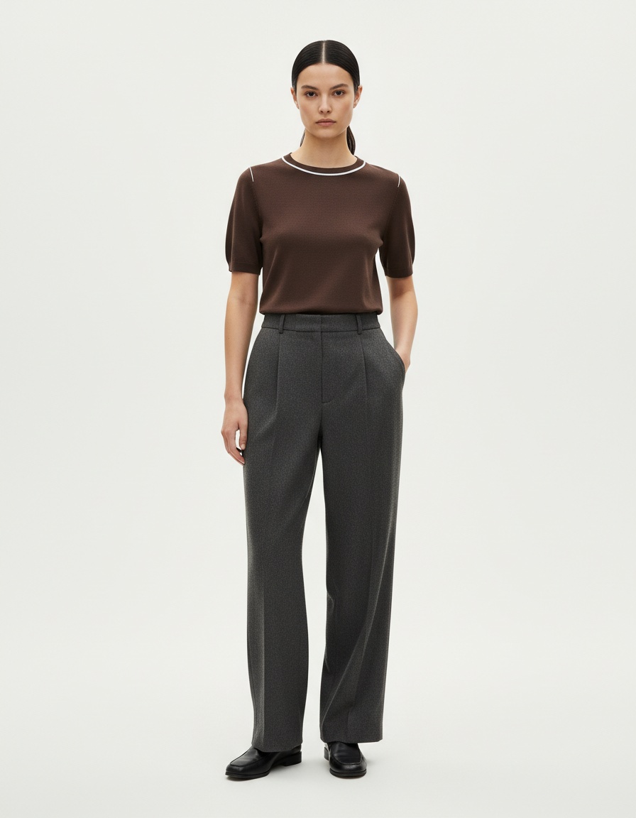 Maglia a maniche corte da donna con finiture classiche KUN-00004