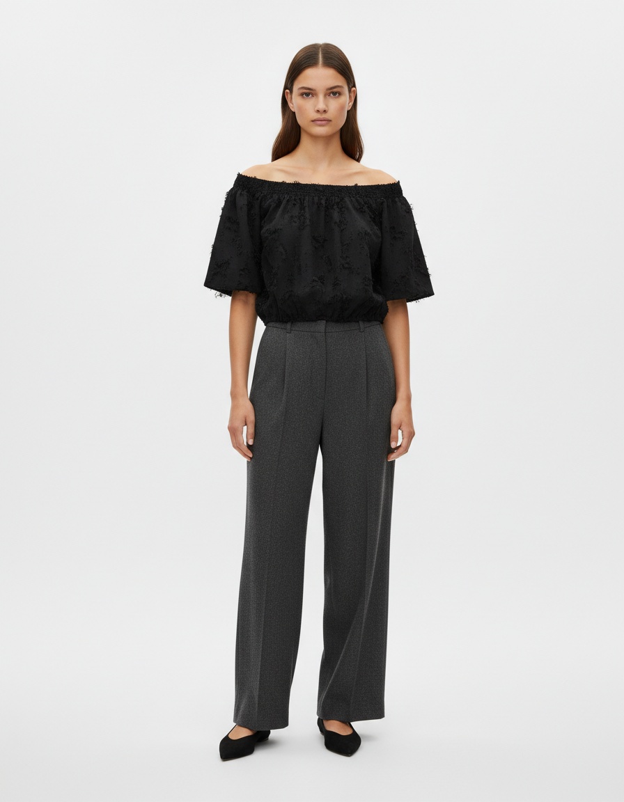 Top a bolle da donna - Elegante camicetta con bordo a vivo KUN-00012