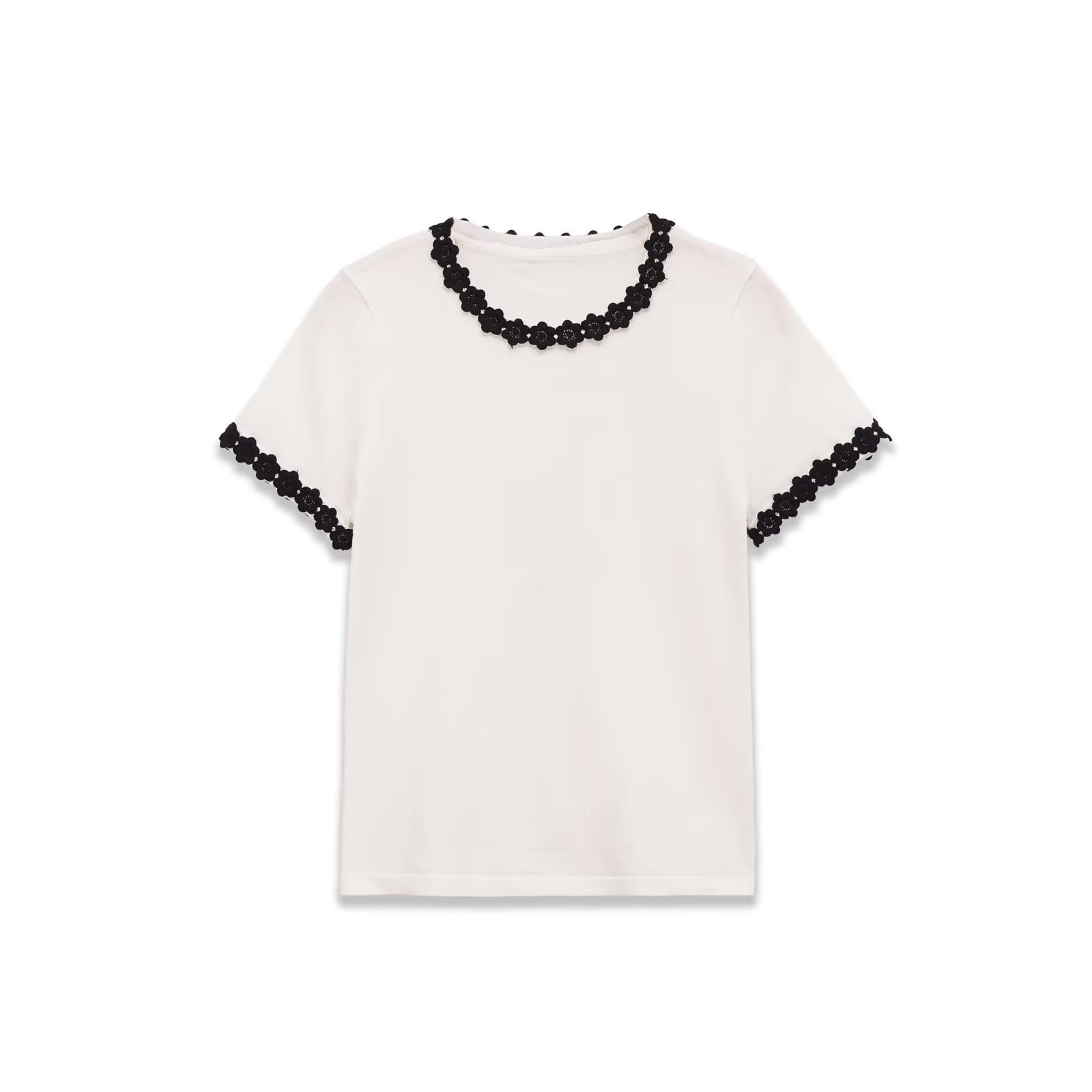 T-shirt girocollo slim fit da donna con applicazioni floreali KUN-00018