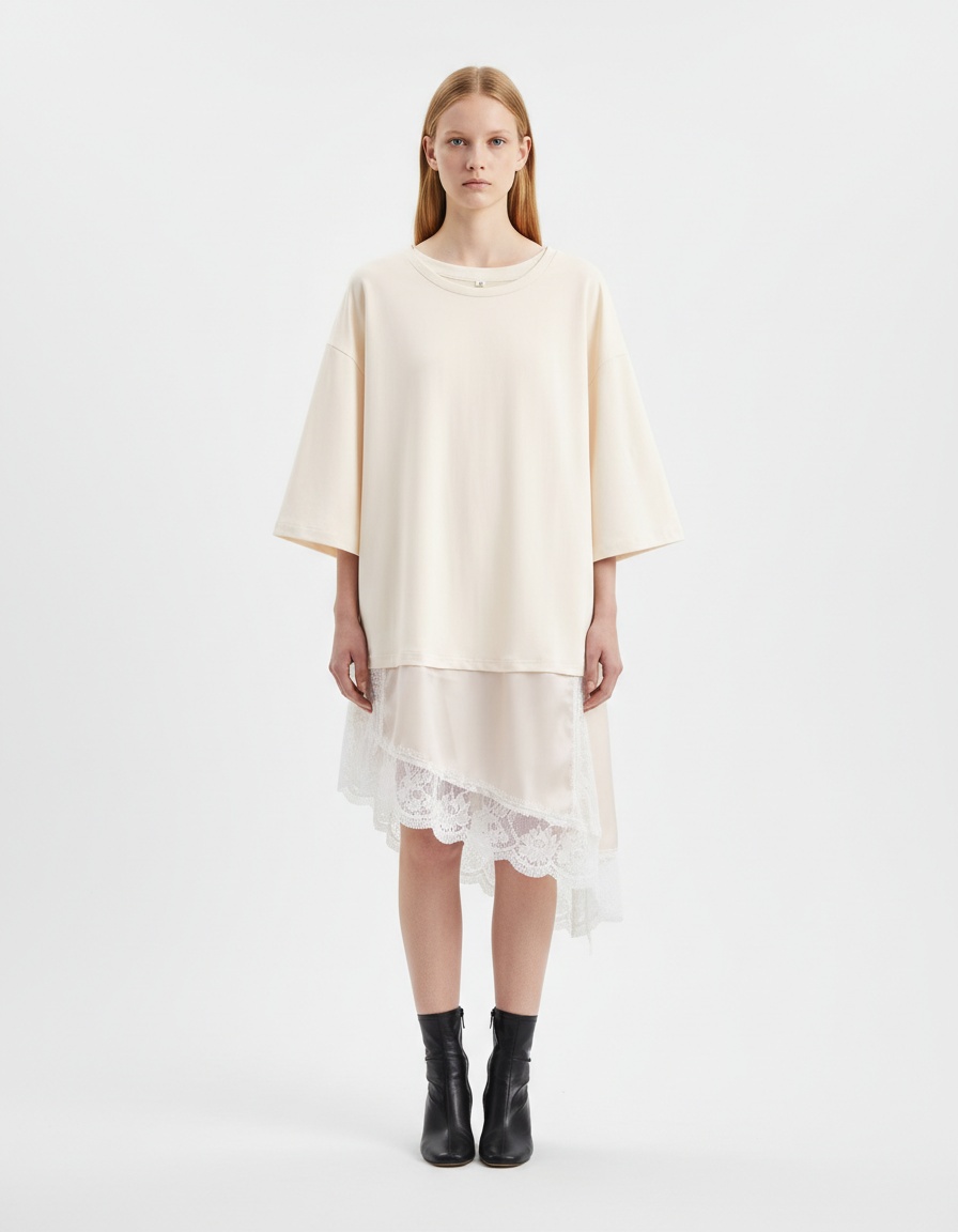 T-shirt con inserti in pizzo - Stile europeo di tendenza KUN-00020