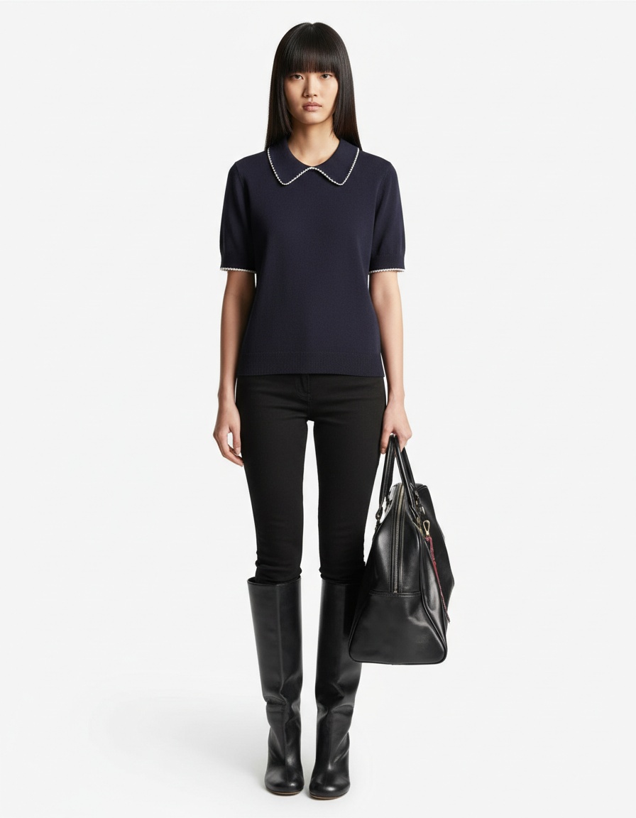 Maglia a maniche corte con colletto, stile casual KUN-00021