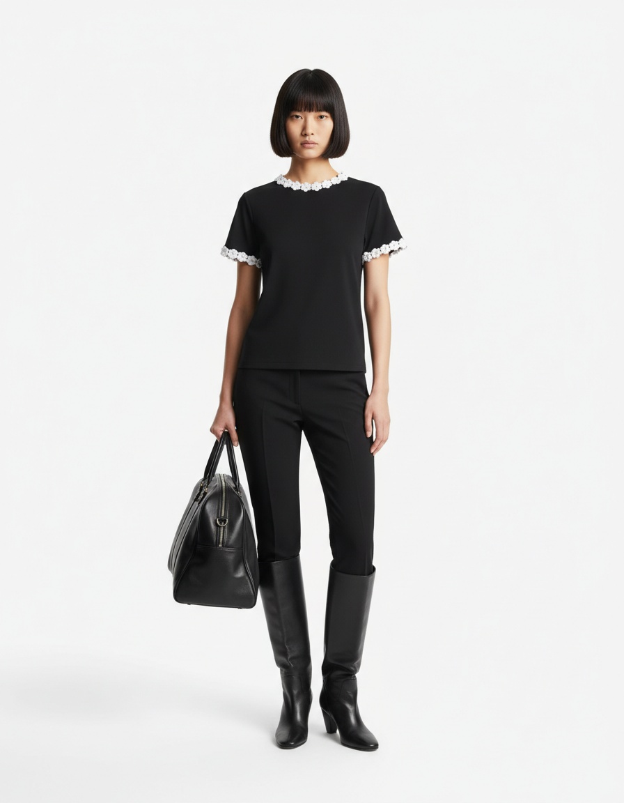 T-shirt da donna con applicazioni floreali - Elegante e versatile KUN-00026