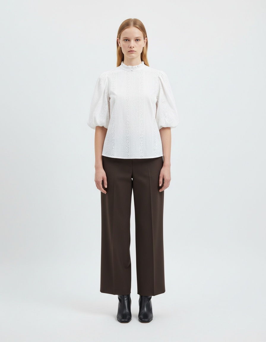 Camicetta da donna con maniche a sbuffo e ricami - Elegante e alla moda KUN-00027