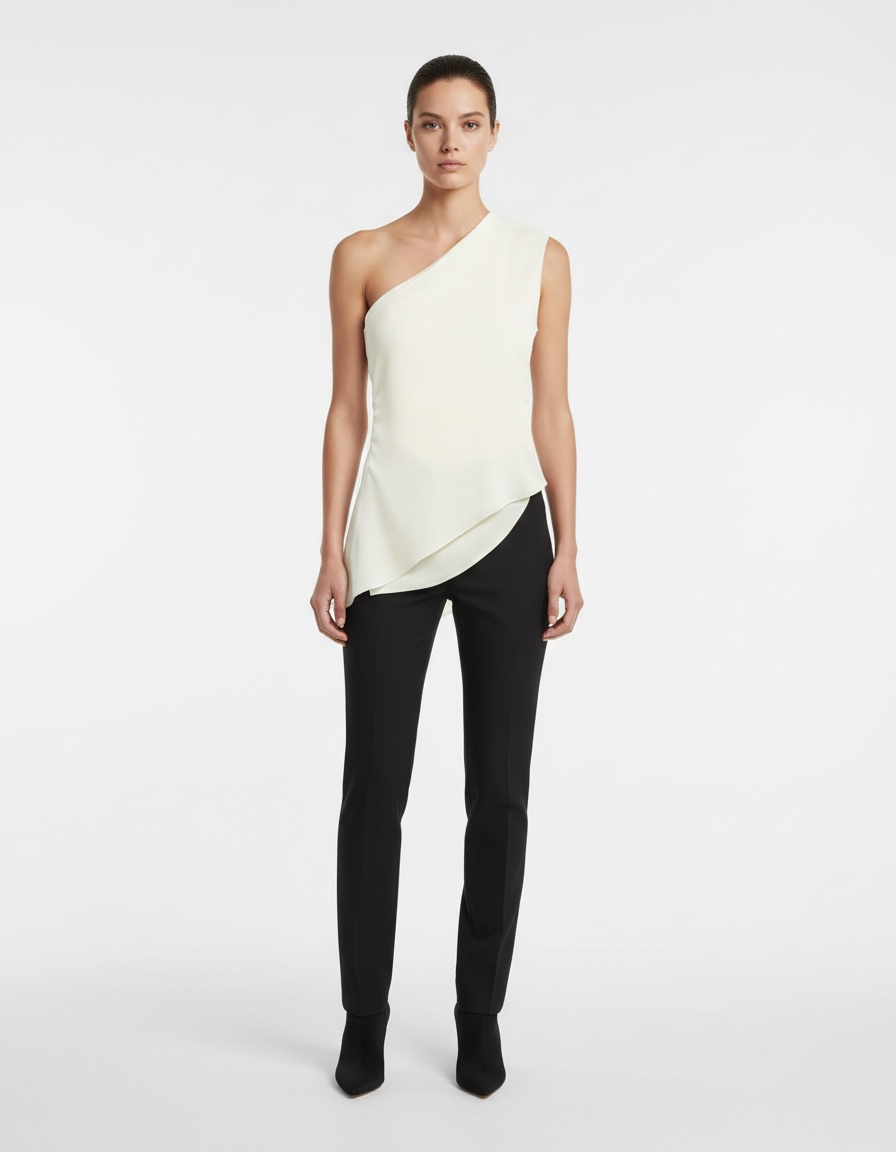 Canotta da donna monospalla arricciata asimmetrica KUN-00002