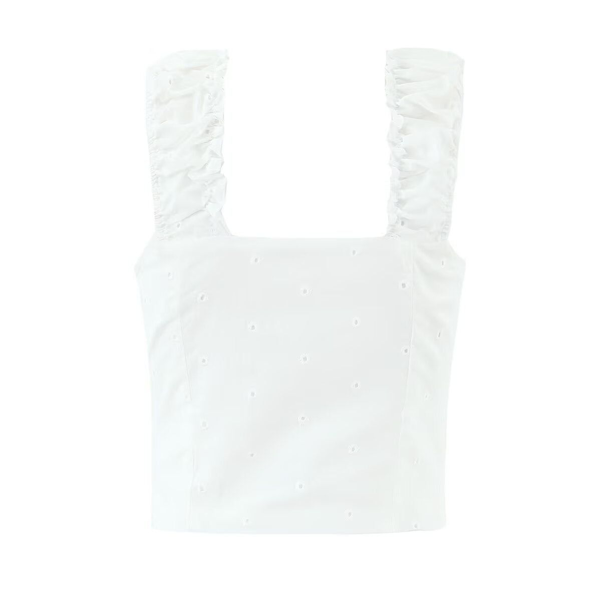 Canotta con volant ricamata stile Y2K, sexy, modello KUN-00005