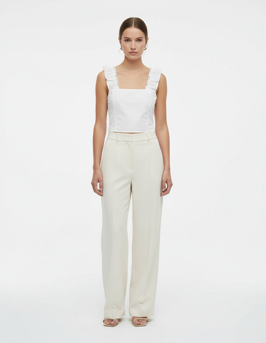 Canotta con volant ricamata stile Y2K, sexy, modello KUN-00005