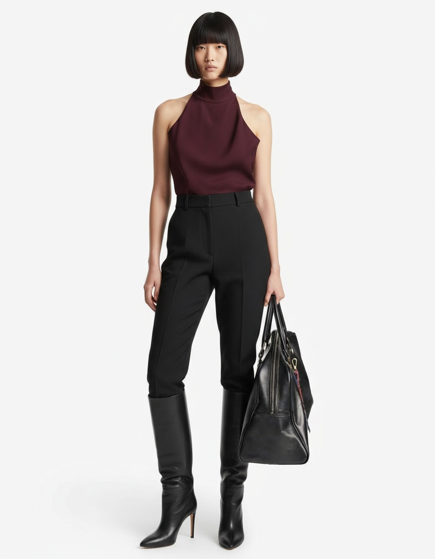 Top all'americana in raso - Elegante stile europeo KUN-00007