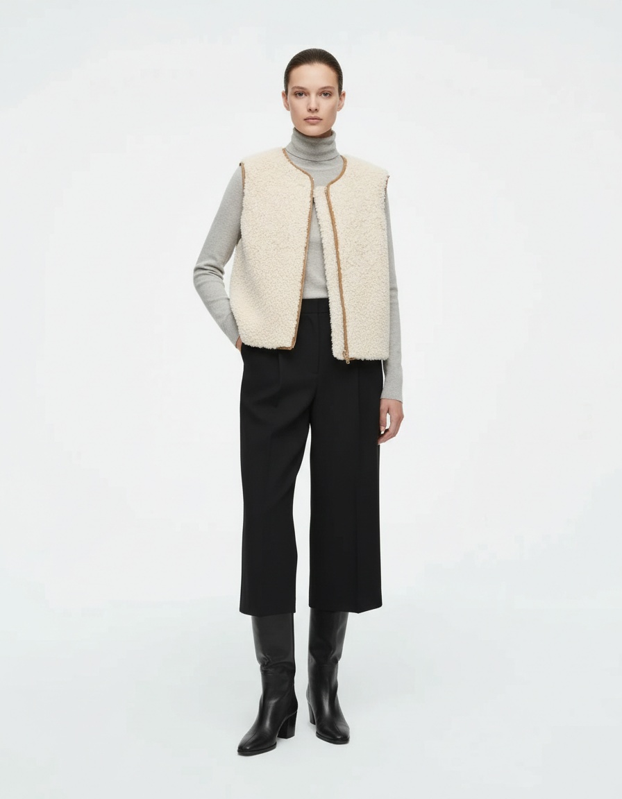 Gilet in lana d'agnello con vita regolabile - Elegante modello da donna KUN-00019