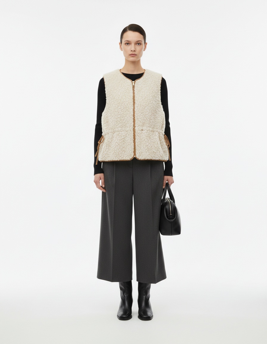 Gilet in lana d'agnello con vita regolabile - Elegante modello da donna KUN-00019