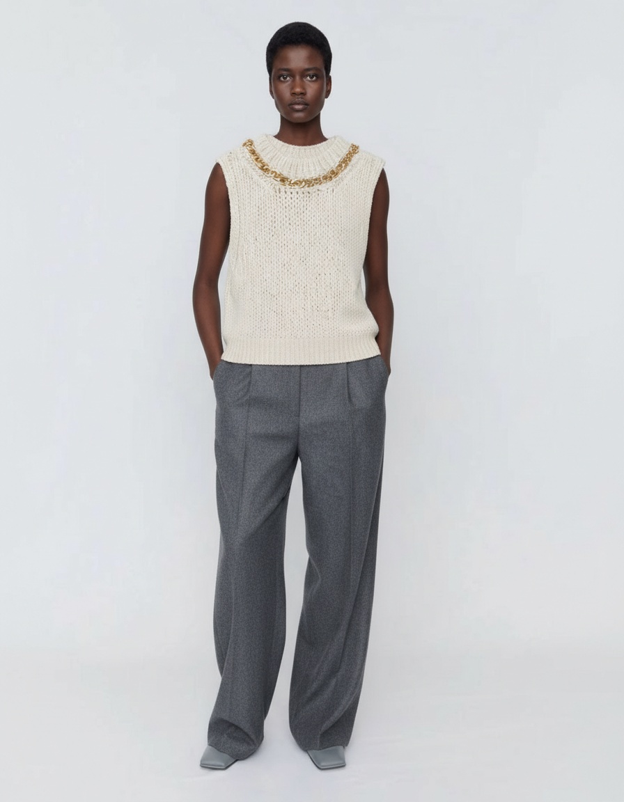 Top da donna con finiture a catena e orlo asimmetrico KUN-00021