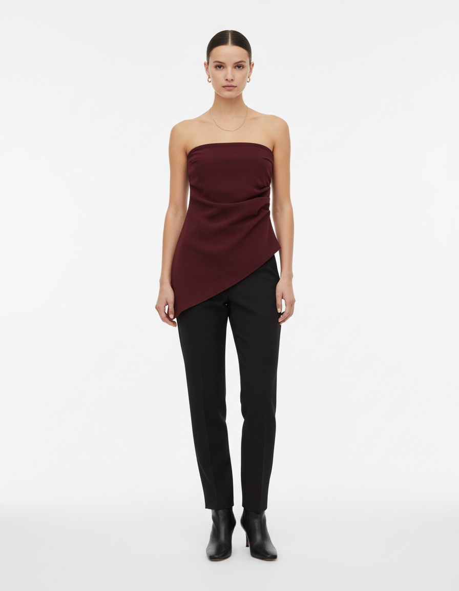 Top asimmetrico arricciato dalla vestibilità slim KUN-00027