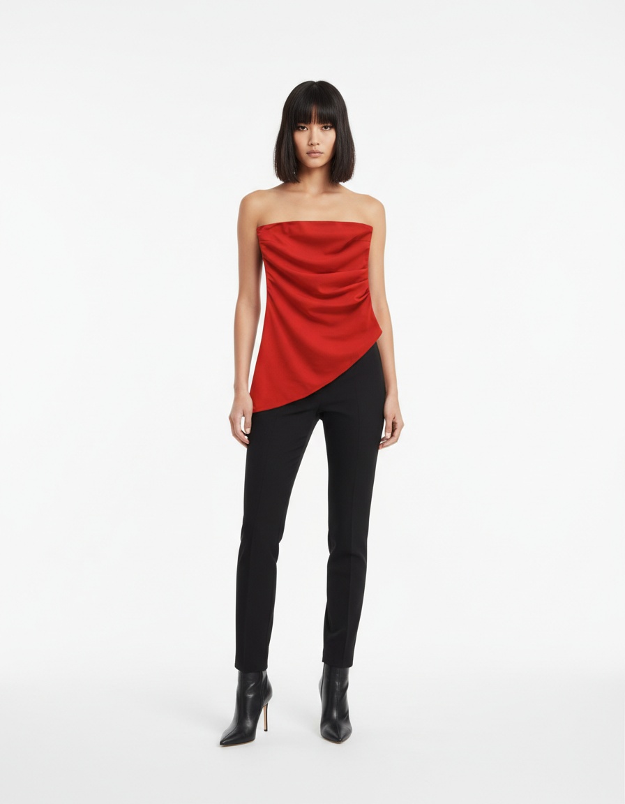 Top asimmetrico arricciato dalla vestibilità slim KUN-00027