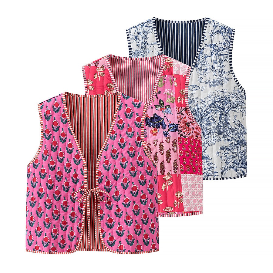 Gilet da donna classico con stampa floreale, elegante capospalla KUN-00028