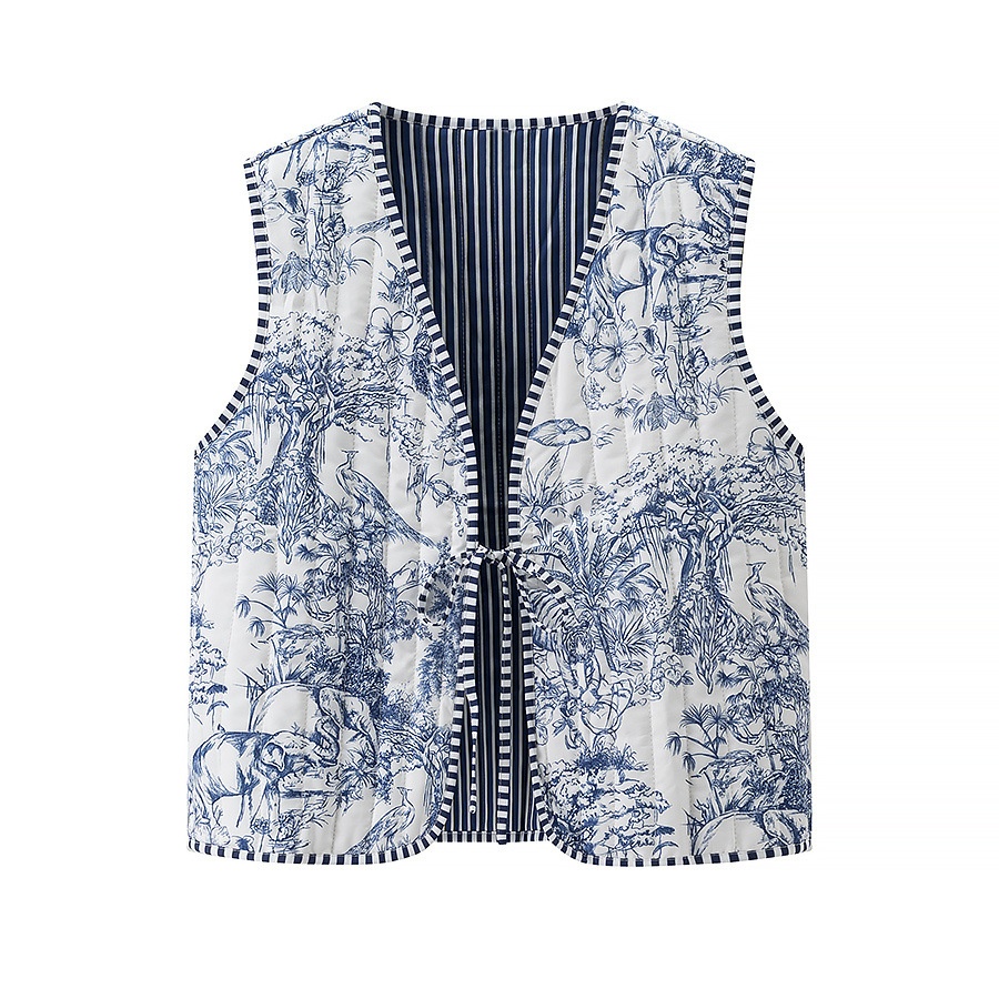 Gilet da donna classico con stampa floreale, elegante capospalla KUN-00028