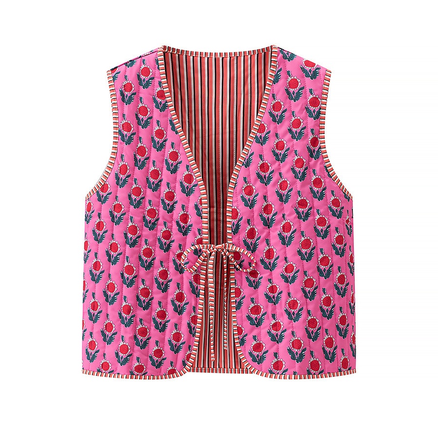 Gilet da donna classico con stampa floreale, elegante capospalla KUN-00028