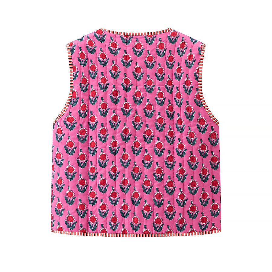 Gilet da donna classico con stampa floreale, elegante capospalla KUN-00028