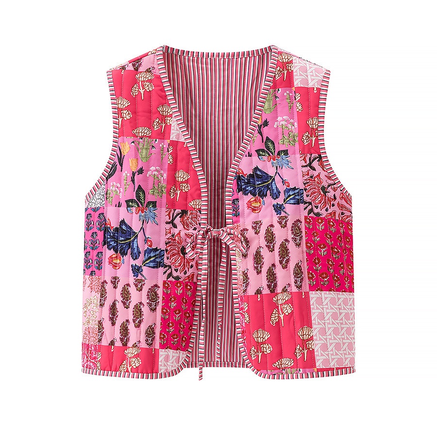 Gilet da donna classico con stampa floreale, elegante capospalla KUN-00028