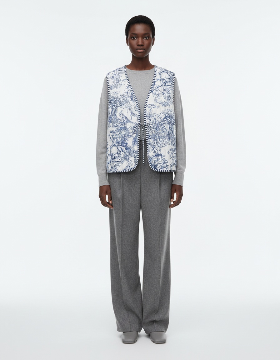 Gilet da donna classico con stampa floreale, elegante capospalla KUN-00028