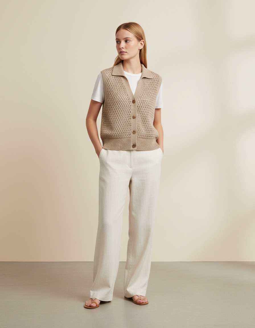 Gilet in maglia senza maniche con scollo a V, cardigan top KUN-00031