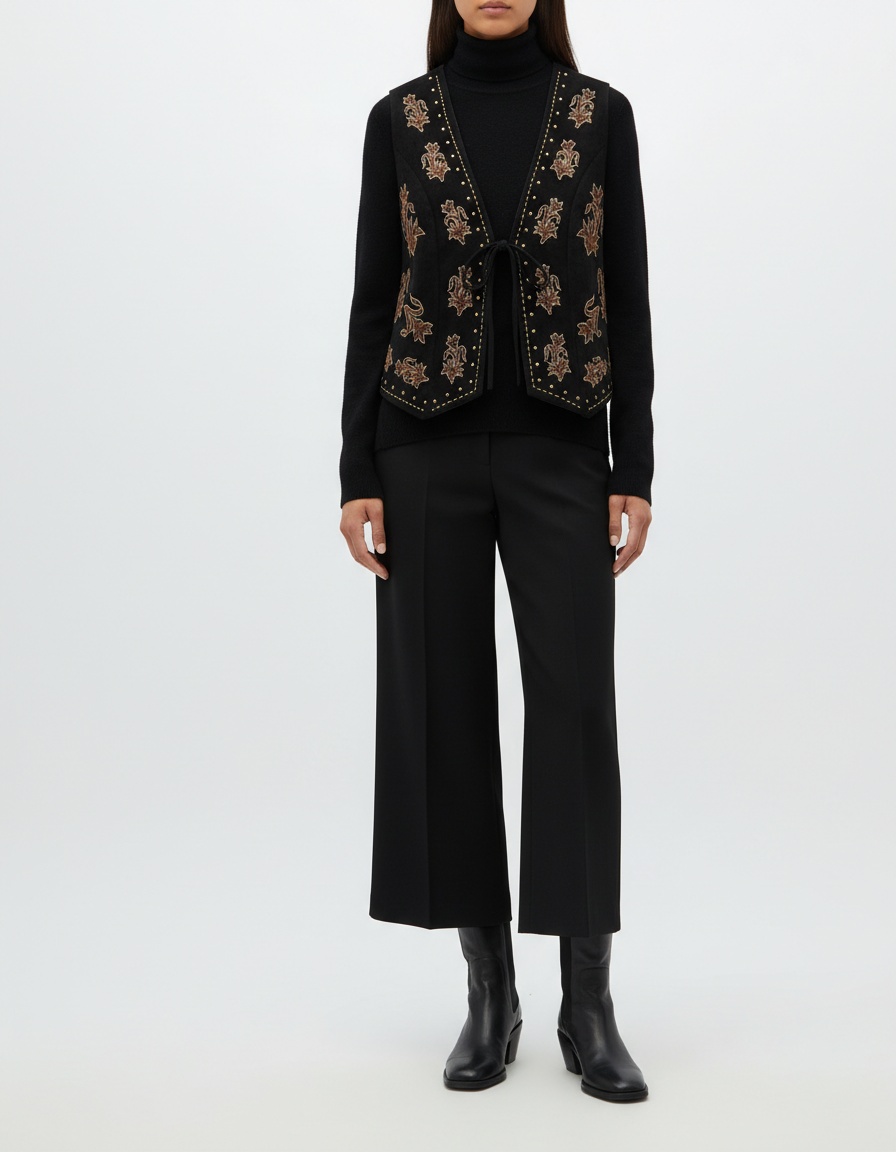 Gilet in pelle scamosciata ricamato - Stile europeo KUN-00036