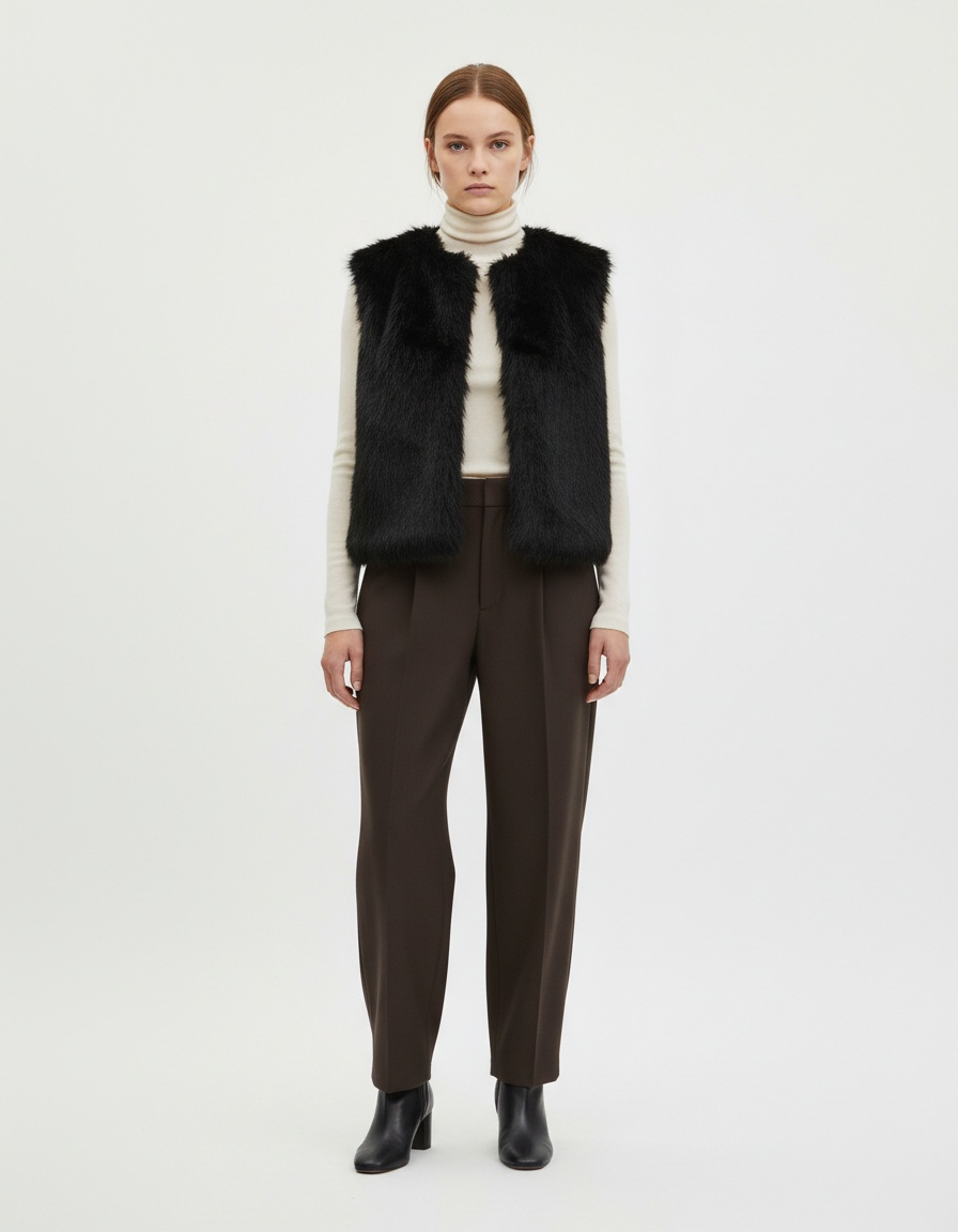 Gilet in pelliccia sintetica, cardigan senza maniche alla moda KUN-00038