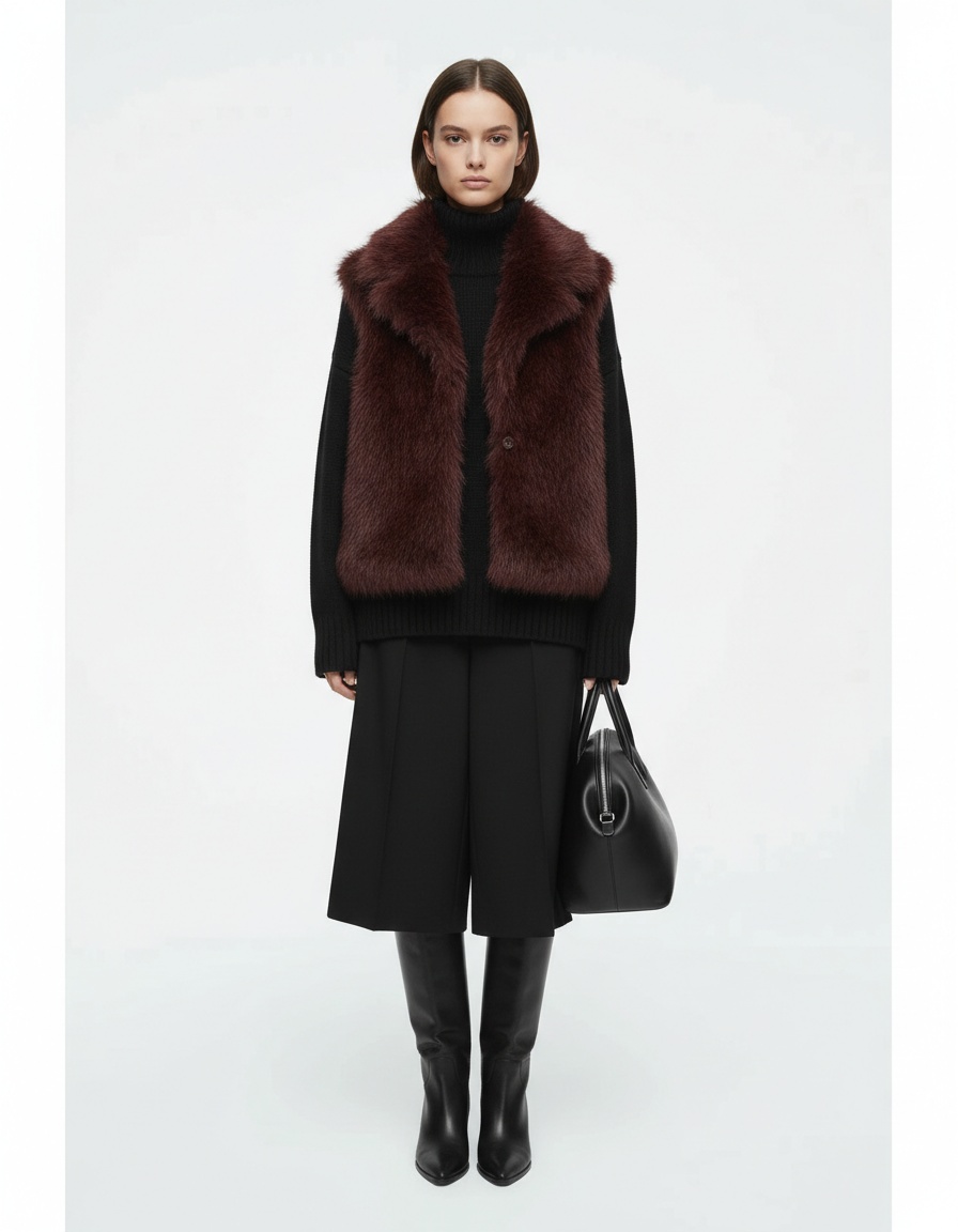 Gilet in pelliccia sintetica, cardigan senza maniche alla moda KUN-00038