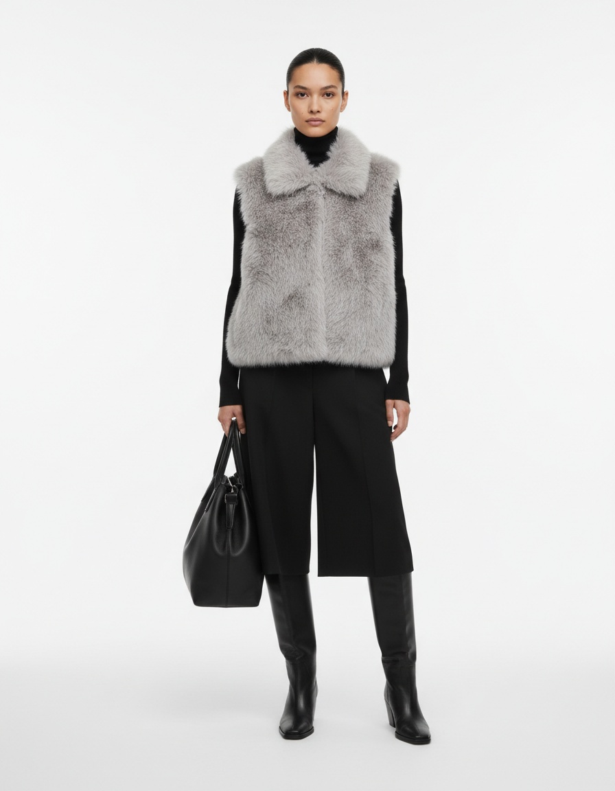 Gilet in pelliccia sintetica, cardigan senza maniche alla moda KUN-00038